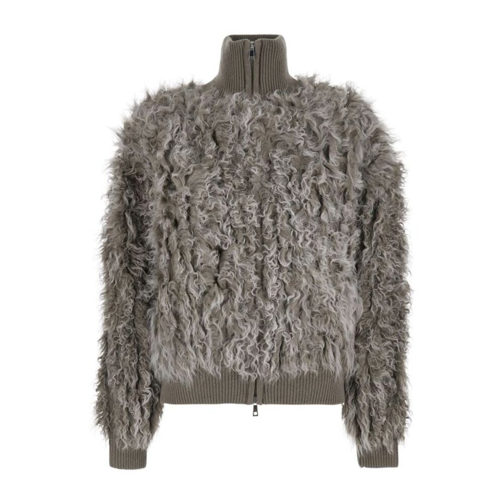 P.A.R.O.S.H. Women Beige High Collar Bomber Jacket In Wool For Women